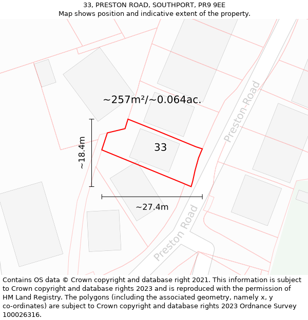 33, PRESTON ROAD, SOUTHPORT, PR9 9EE: Plot and title map