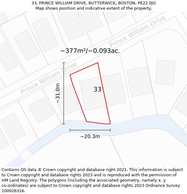 33, PRINCE WILLIAM DRIVE, BUTTERWICK, BOSTON, PE22 0JG: Plot and title map