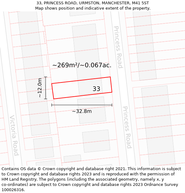 33, PRINCESS ROAD, URMSTON, MANCHESTER, M41 5ST: Plot and title map