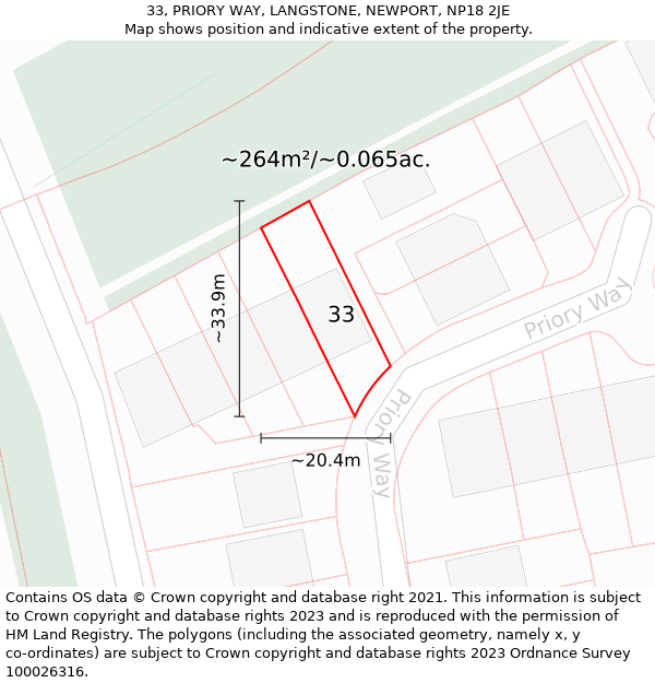 33, PRIORY WAY, LANGSTONE, NEWPORT, NP18 2JE: Plot and title map