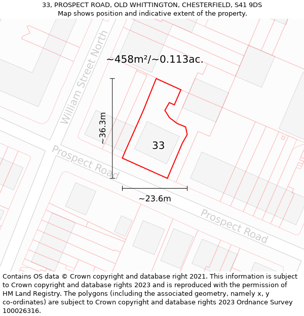 33, PROSPECT ROAD, OLD WHITTINGTON, CHESTERFIELD, S41 9DS: Plot and title map