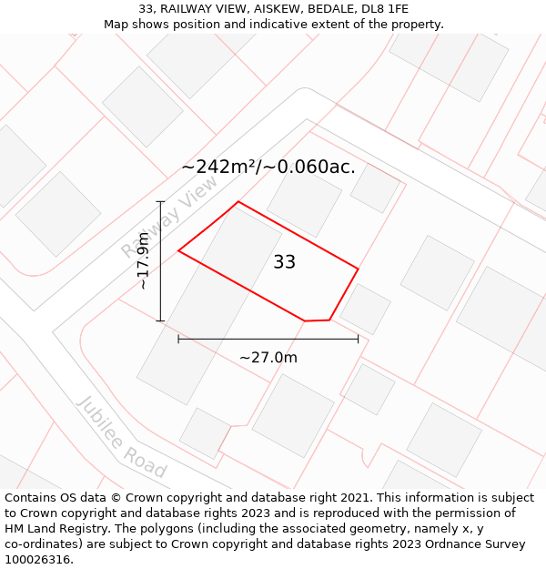 33, RAILWAY VIEW, AISKEW, BEDALE, DL8 1FE: Plot and title map