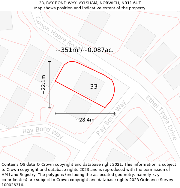 33, RAY BOND WAY, AYLSHAM, NORWICH, NR11 6UT: Plot and title map