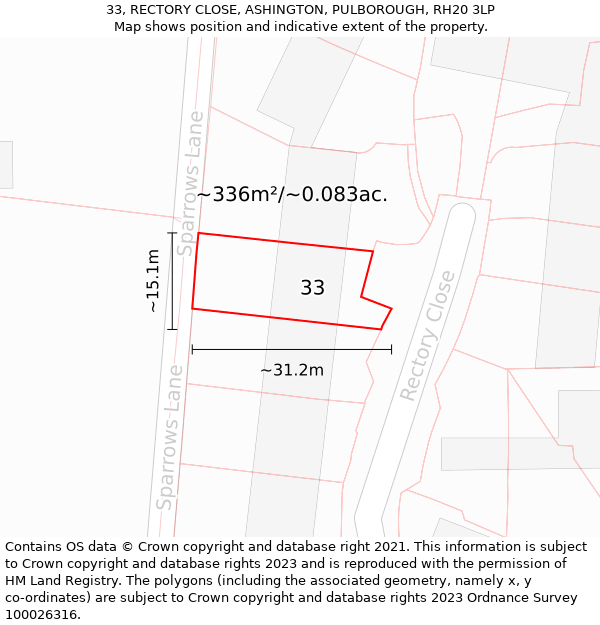 33, RECTORY CLOSE, ASHINGTON, PULBOROUGH, RH20 3LP: Plot and title map