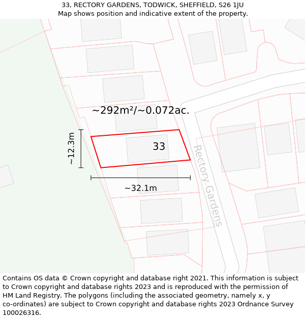 33, RECTORY GARDENS, TODWICK, SHEFFIELD, S26 1JU: Plot and title map