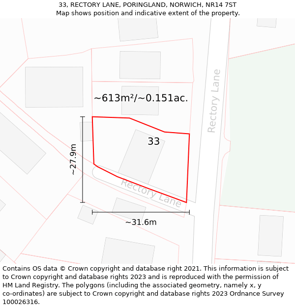 33, RECTORY LANE, PORINGLAND, NORWICH, NR14 7ST: Plot and title map