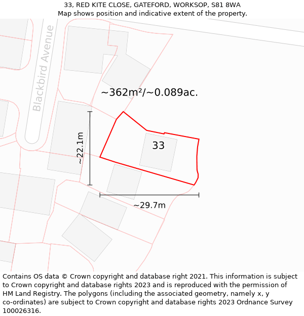 33, RED KITE CLOSE, GATEFORD, WORKSOP, S81 8WA: Plot and title map