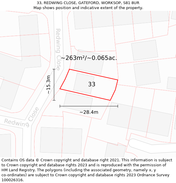 33, REDWING CLOSE, GATEFORD, WORKSOP, S81 8UR: Plot and title map