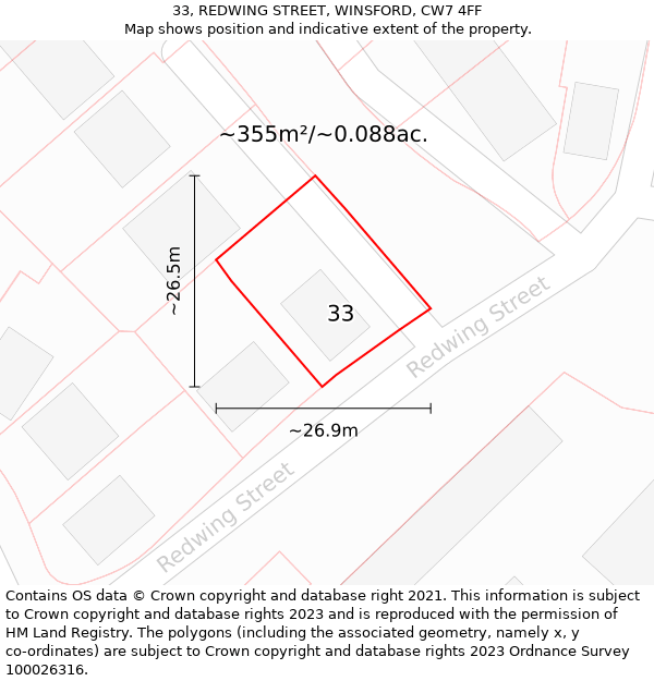 33, REDWING STREET, WINSFORD, CW7 4FF: Plot and title map