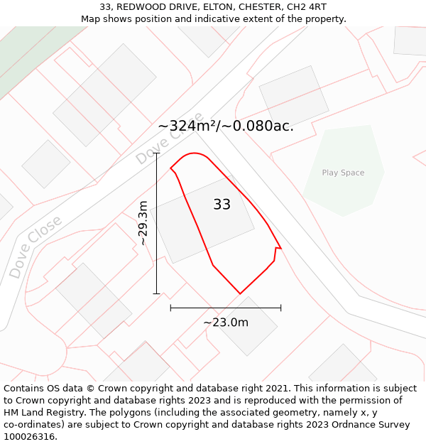 33, REDWOOD DRIVE, ELTON, CHESTER, CH2 4RT: Plot and title map