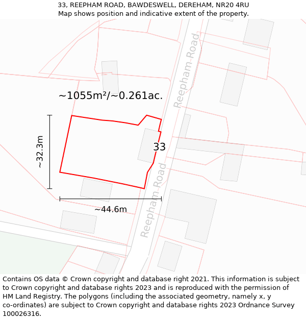 33, REEPHAM ROAD, BAWDESWELL, DEREHAM, NR20 4RU: Plot and title map