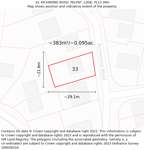 33, RICHMOND ROAD, PELYNT, LOOE, PL13 2NH: Plot and title map