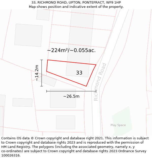 33, RICHMOND ROAD, UPTON, PONTEFRACT, WF9 1HP: Plot and title map