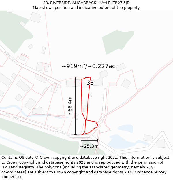 33, RIVERSIDE, ANGARRACK, HAYLE, TR27 5JD: Plot and title map