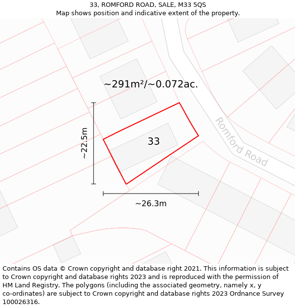 33, ROMFORD ROAD, SALE, M33 5QS: Plot and title map