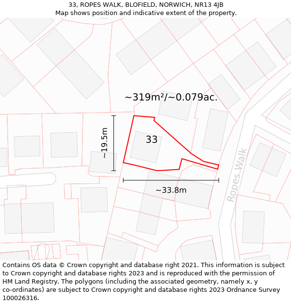 33, ROPES WALK, BLOFIELD, NORWICH, NR13 4JB: Plot and title map
