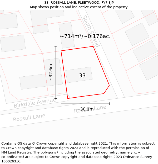 33, ROSSALL LANE, FLEETWOOD, FY7 8JP: Plot and title map
