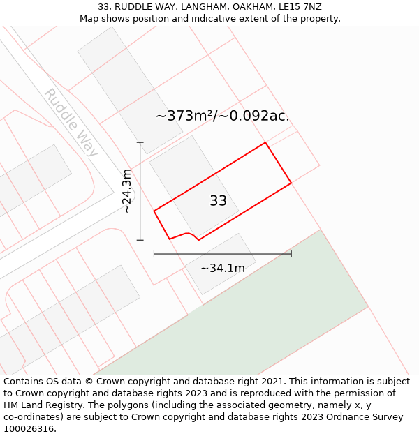 33, RUDDLE WAY, LANGHAM, OAKHAM, LE15 7NZ: Plot and title map