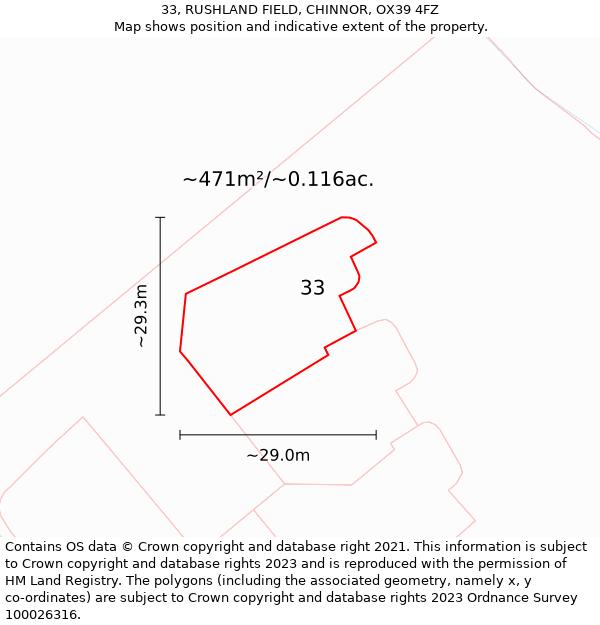 33, RUSHLAND FIELD, CHINNOR, OX39 4FZ: Plot and title map