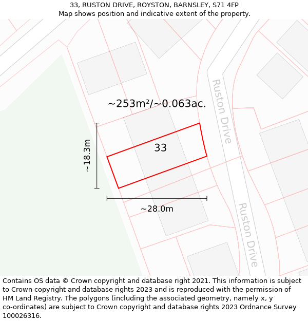 33, RUSTON DRIVE, ROYSTON, BARNSLEY, S71 4FP: Plot and title map