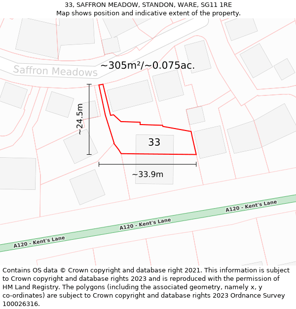 33, SAFFRON MEADOW, STANDON, WARE, SG11 1RE: Plot and title map