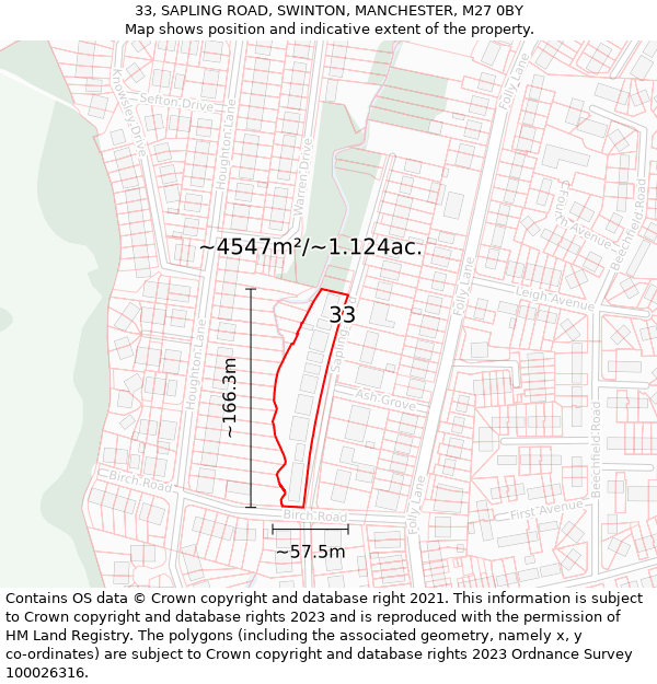 33, SAPLING ROAD, SWINTON, MANCHESTER, M27 0BY: Plot and title map