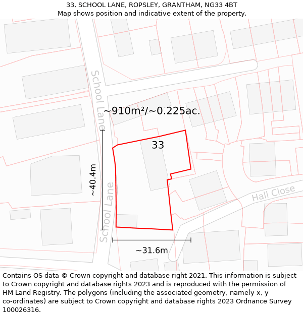 33, SCHOOL LANE, ROPSLEY, GRANTHAM, NG33 4BT: Plot and title map