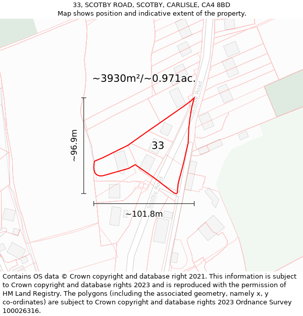 33, SCOTBY ROAD, SCOTBY, CARLISLE, CA4 8BD: Plot and title map