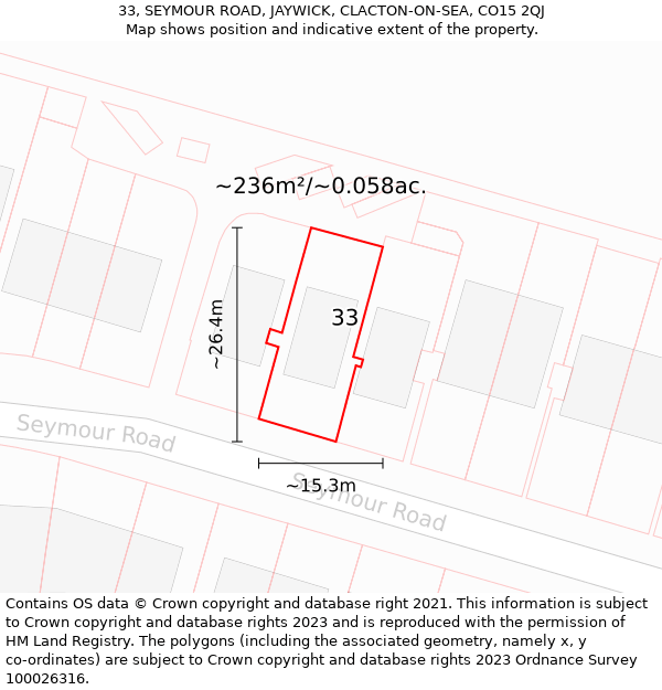 33, SEYMOUR ROAD, JAYWICK, CLACTON-ON-SEA, CO15 2QJ: Plot and title map