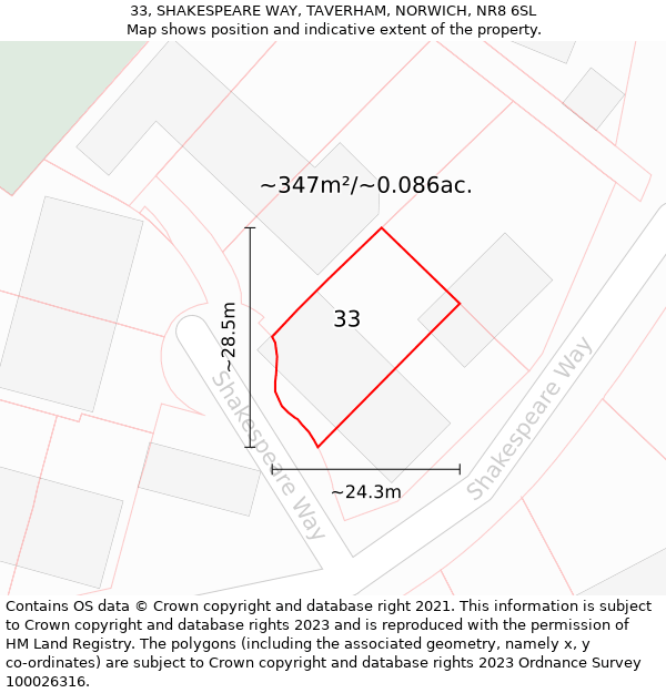 33, SHAKESPEARE WAY, TAVERHAM, NORWICH, NR8 6SL: Plot and title map