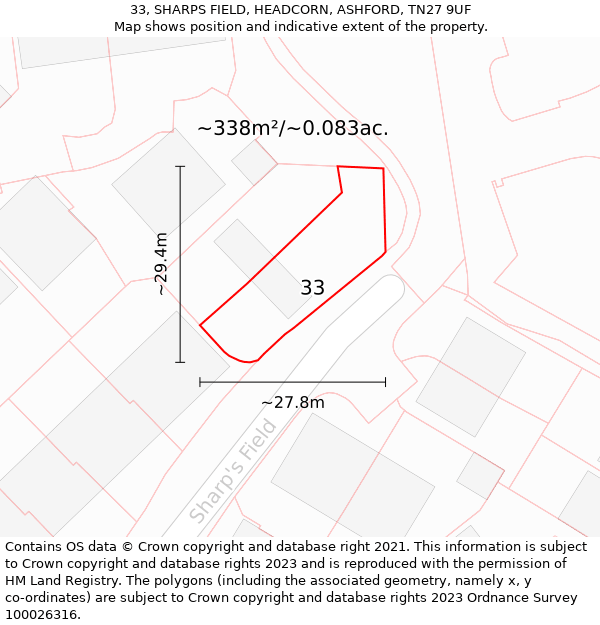 33, SHARPS FIELD, HEADCORN, ASHFORD, TN27 9UF: Plot and title map