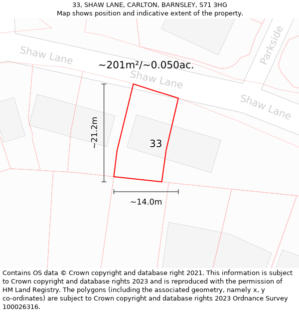 33, SHAW LANE, CARLTON, BARNSLEY, S71 3HG: Plot and title map