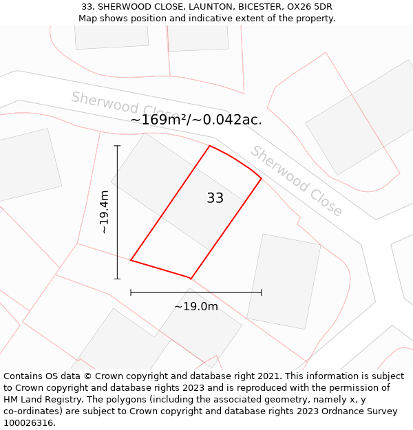 33, SHERWOOD CLOSE, LAUNTON, BICESTER, OX26 5DR: Plot and title map