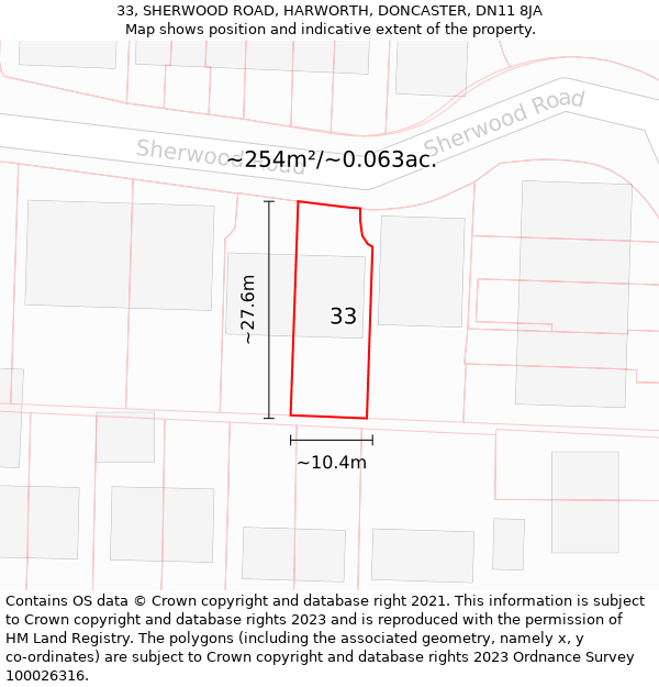 33, SHERWOOD ROAD, HARWORTH, DONCASTER, DN11 8JA: Plot and title map