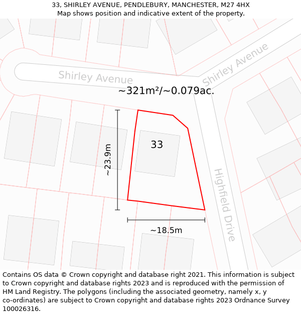 33, SHIRLEY AVENUE, PENDLEBURY, MANCHESTER, M27 4HX: Plot and title map