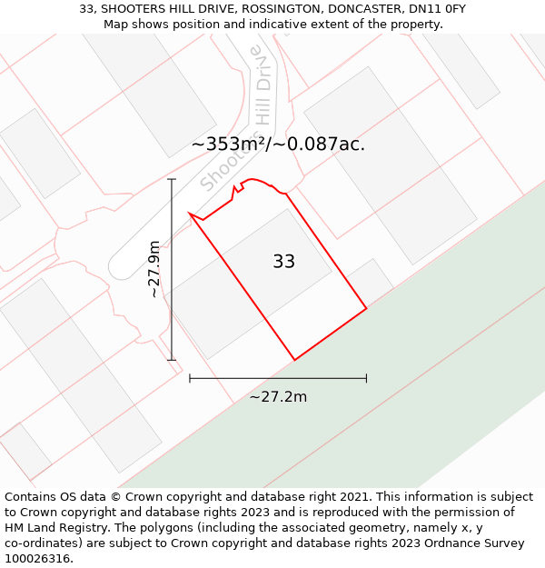 33, SHOOTERS HILL DRIVE, ROSSINGTON, DONCASTER, DN11 0FY: Plot and title map