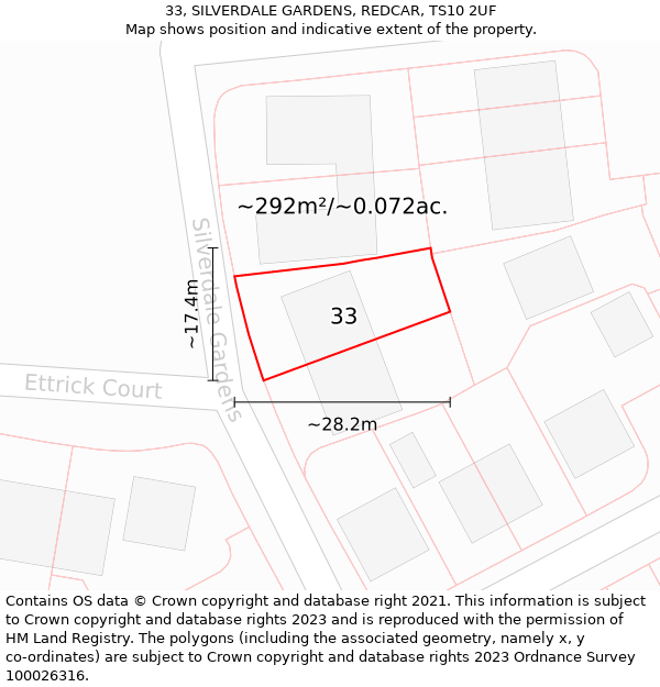 33, SILVERDALE GARDENS, REDCAR, TS10 2UF: Plot and title map