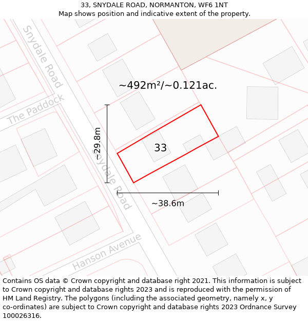 33, SNYDALE ROAD, NORMANTON, WF6 1NT: Plot and title map