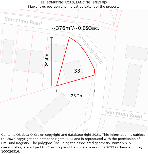 33, SOMPTING ROAD, LANCING, BN15 9JX: Plot and title map