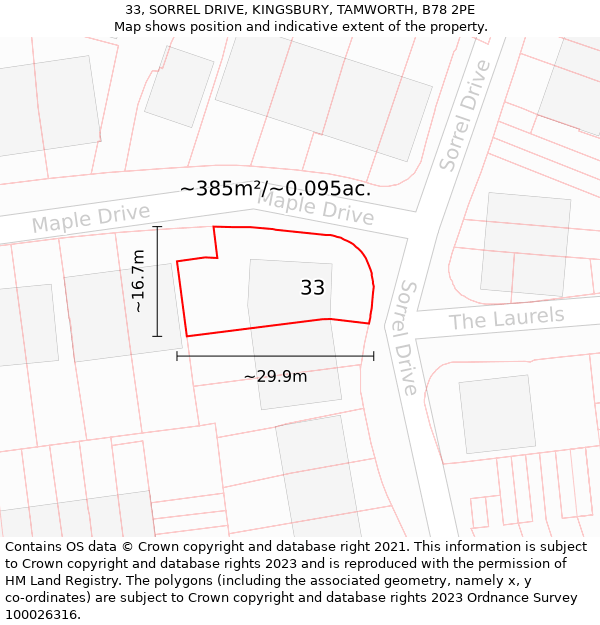 33, SORREL DRIVE, KINGSBURY, TAMWORTH, B78 2PE: Plot and title map