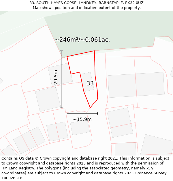 33, SOUTH HAYES COPSE, LANDKEY, BARNSTAPLE, EX32 0UZ: Plot and title map