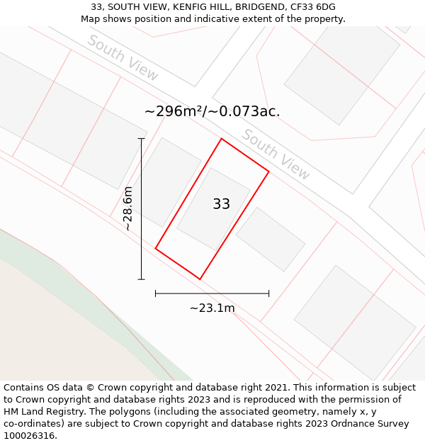 33, SOUTH VIEW, KENFIG HILL, BRIDGEND, CF33 6DG: Plot and title map