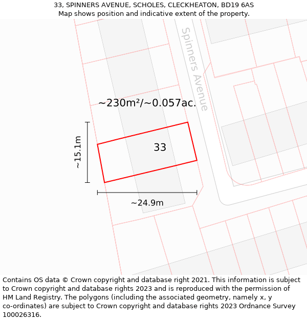 33, SPINNERS AVENUE, SCHOLES, CLECKHEATON, BD19 6AS: Plot and title map