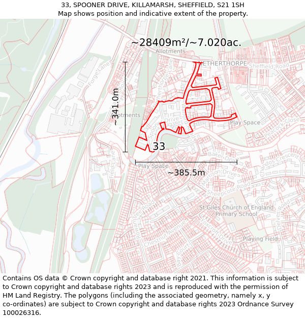 33, SPOONER DRIVE, KILLAMARSH, SHEFFIELD, S21 1SH: Plot and title map