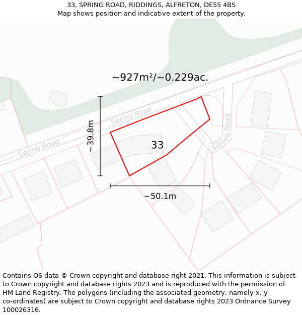 33, SPRING ROAD, RIDDINGS, ALFRETON, DE55 4BS: Plot and title map