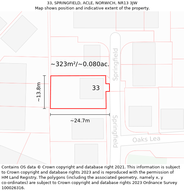 33, SPRINGFIELD, ACLE, NORWICH, NR13 3JW: Plot and title map