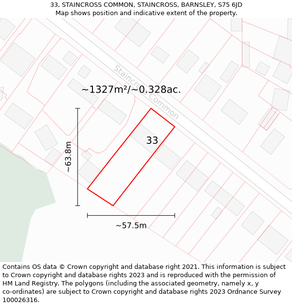 33, STAINCROSS COMMON, STAINCROSS, BARNSLEY, S75 6JD: Plot and title map