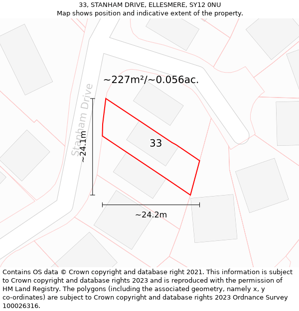 33, STANHAM DRIVE, ELLESMERE, SY12 0NU: Plot and title map