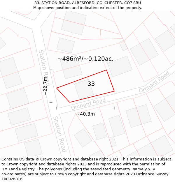 33, STATION ROAD, ALRESFORD, COLCHESTER, CO7 8BU: Plot and title map