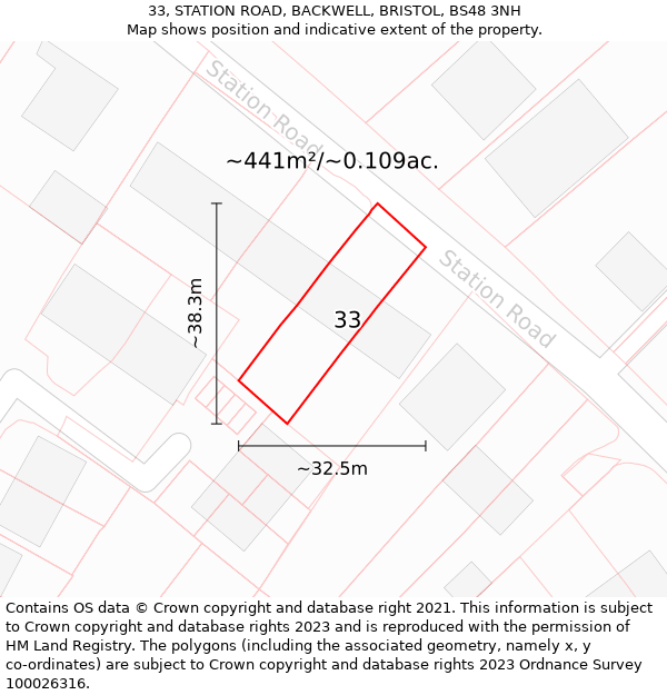 33, STATION ROAD, BACKWELL, BRISTOL, BS48 3NH: Plot and title map